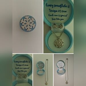 Snowflake Silver Color Necklace And Earrings Set In Adorable Blue Snowflake Box